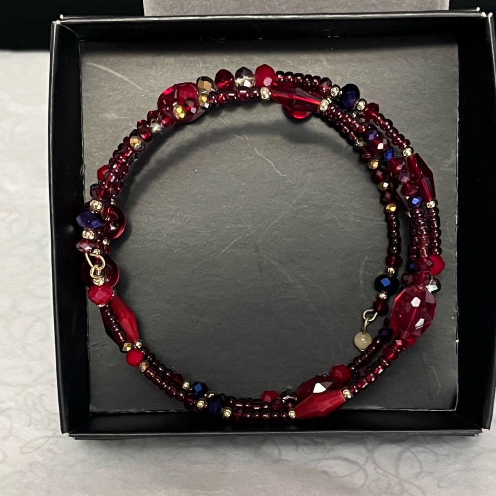 BOGO FREE Memory Coil  Beaded Maroon Bracelet  by Avon